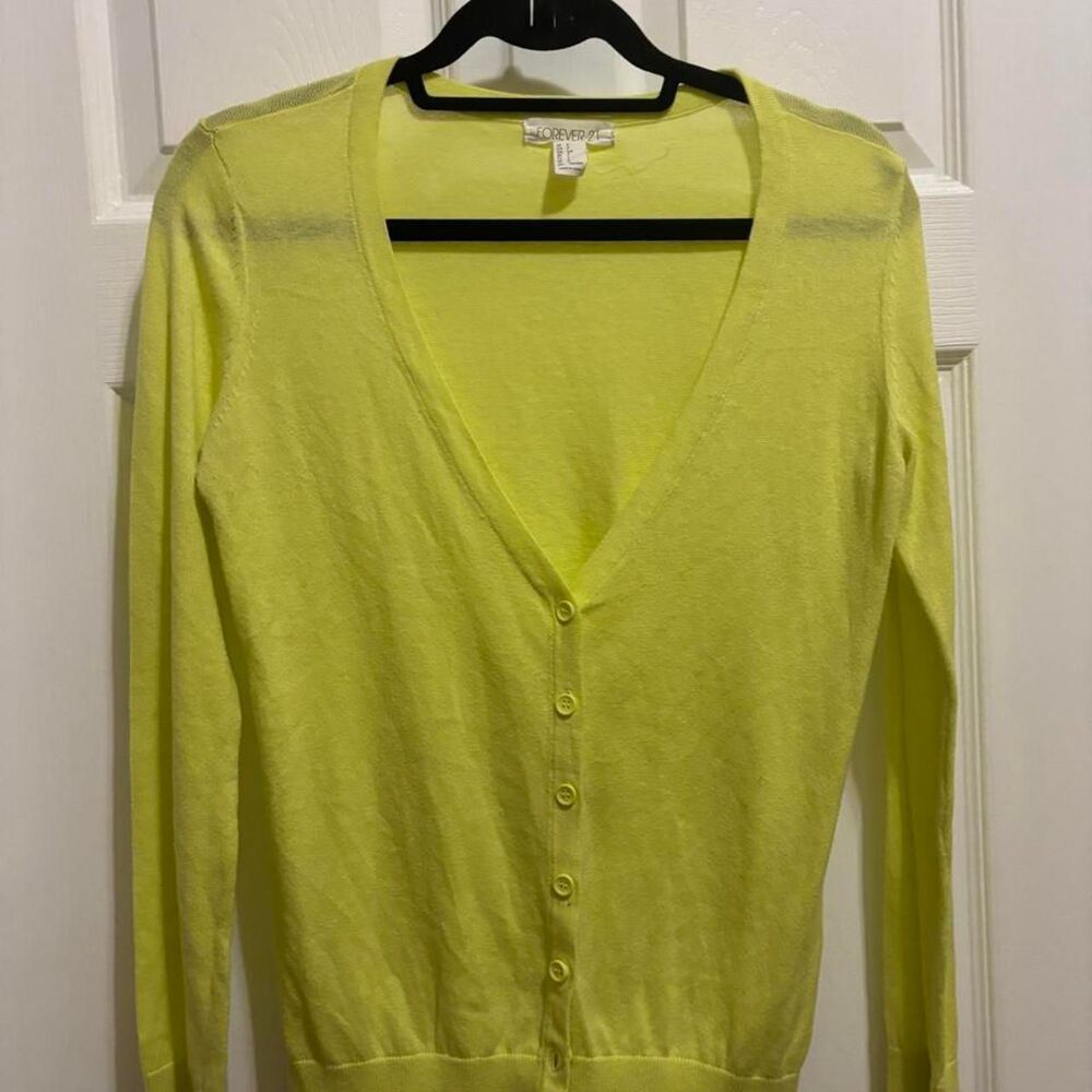 Forever-21 Women's Yellow and Green Cardigan